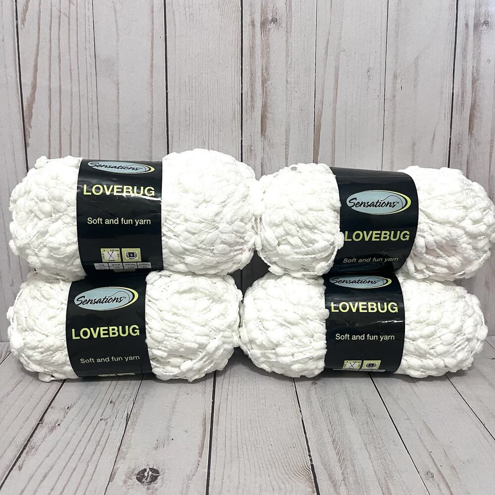 New Sensations Lovebug Pom Pom Yarn 100% Polyester Lot of 4 Skeins White
